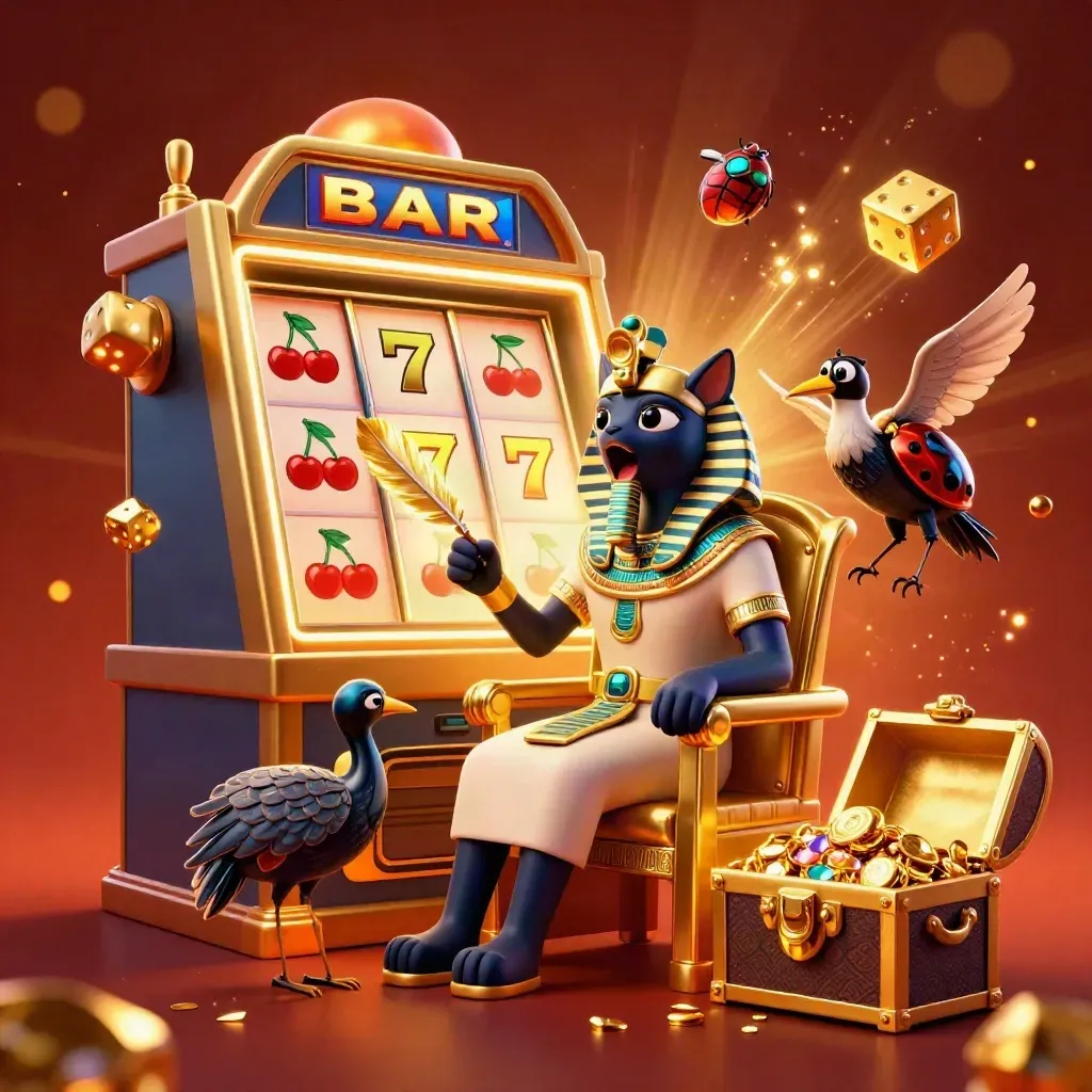 Goldene Pharaonenkatze mit Ibis und Skarabäen, umgeben von Jackpot-Explosion und Münzglanz